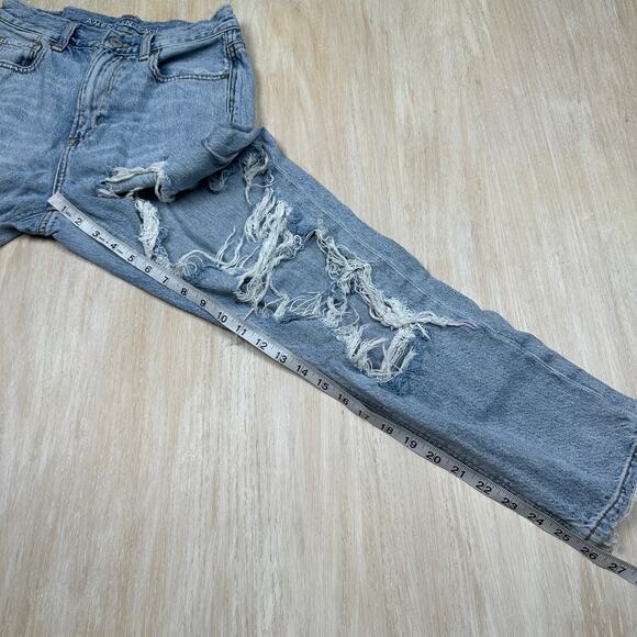 American Eagle Distressed Destroyed Blowout Mom Jean High Rise Denim Jeans 4 - Picture 10 of 16